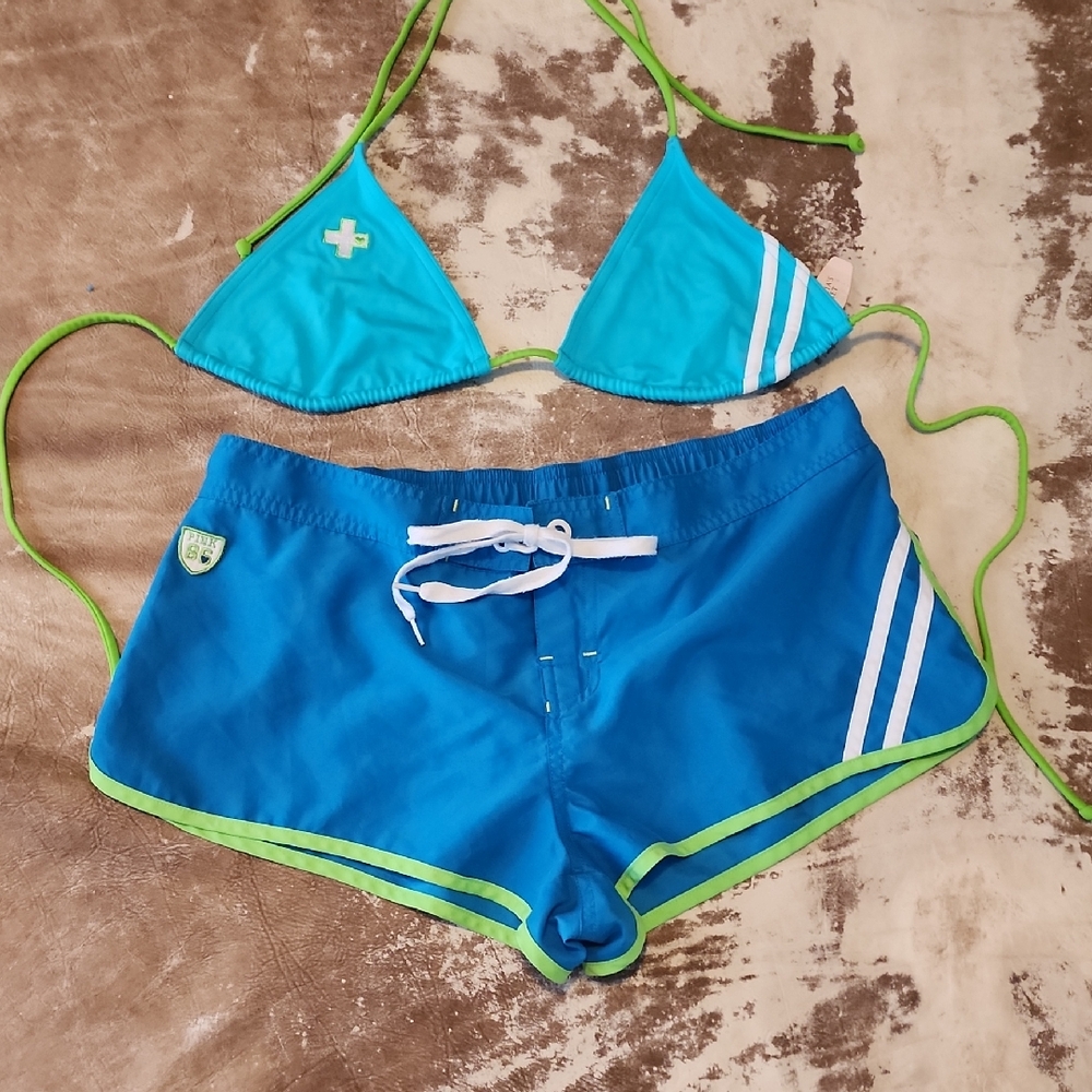 Rare Pink VS Team Pink Bundle Set. Shorts and Bikini Top. Size: M